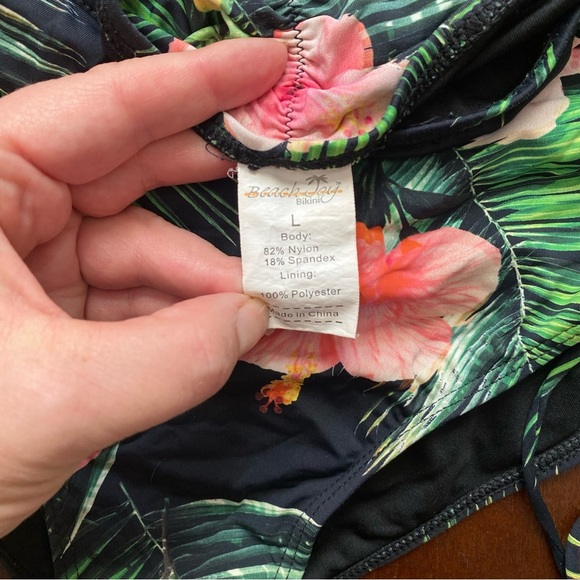 Beach Joy Hibiscus Palm Tropical Print High Waisted Bikini Bathing Suit Bottom - Picture 3 of 6